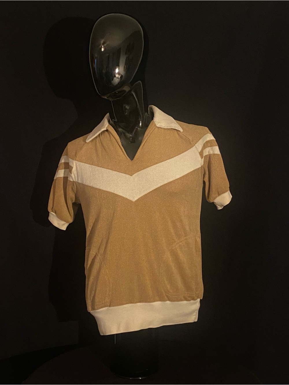 Vintage Style Tan & Cream Short Sleeve Knit Polo